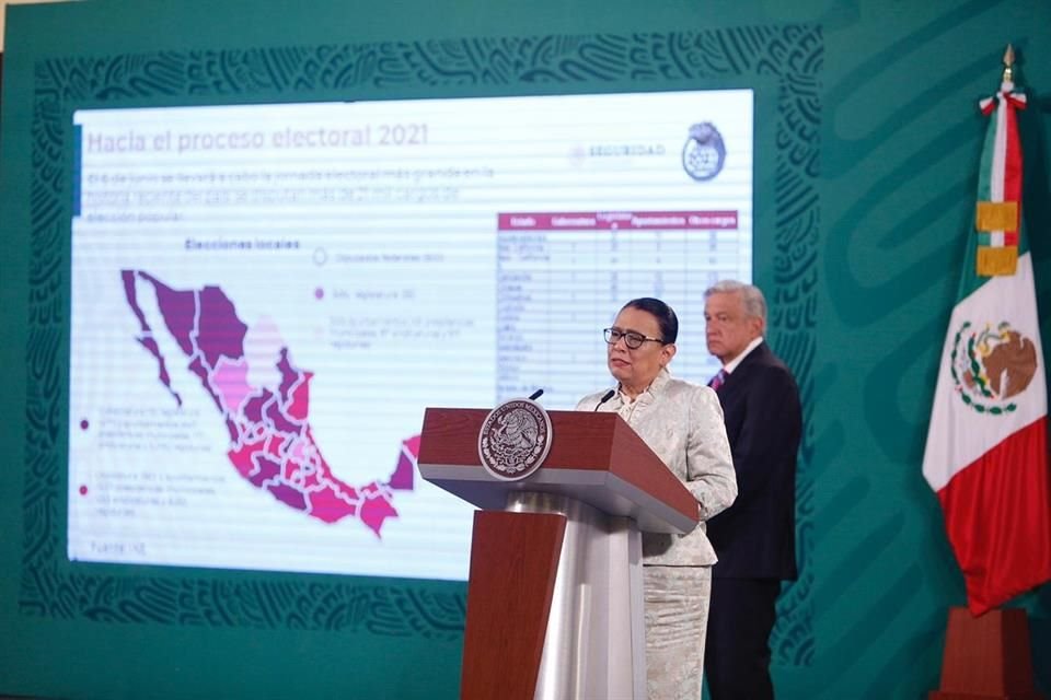 Rosa Icela Rodríguez en conferencia matutina.