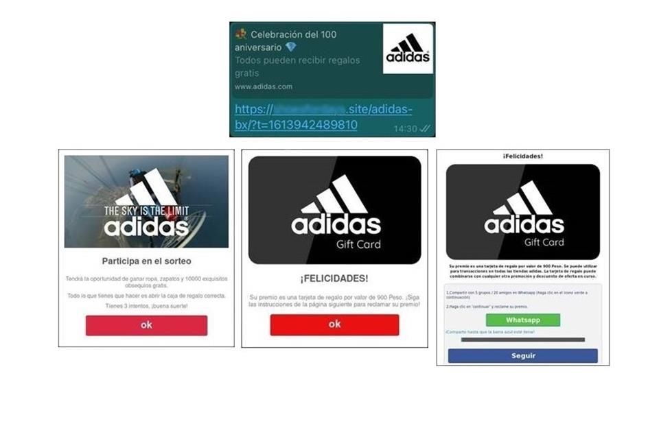 Una nueva campaña fraudulenta en WhatsApp promete regalos de Adidas para llevar a los usuarios a descargar una aplicación maliciosa.