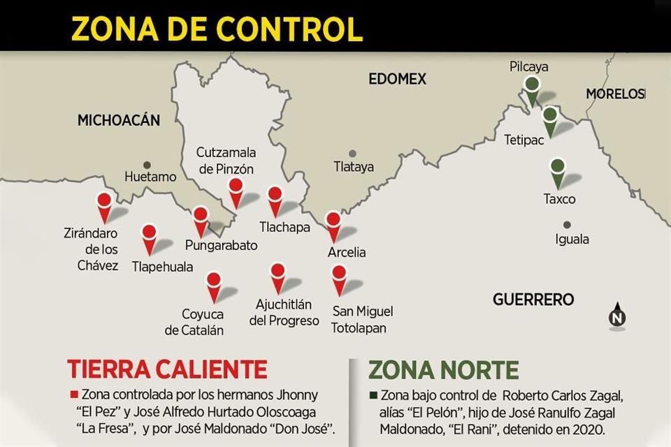 Dominio de la Familia Michoacana en 12 municipios de Guerrero donde realiza la siembra y trasiego de droga, además del cobro de piso a comercios.
