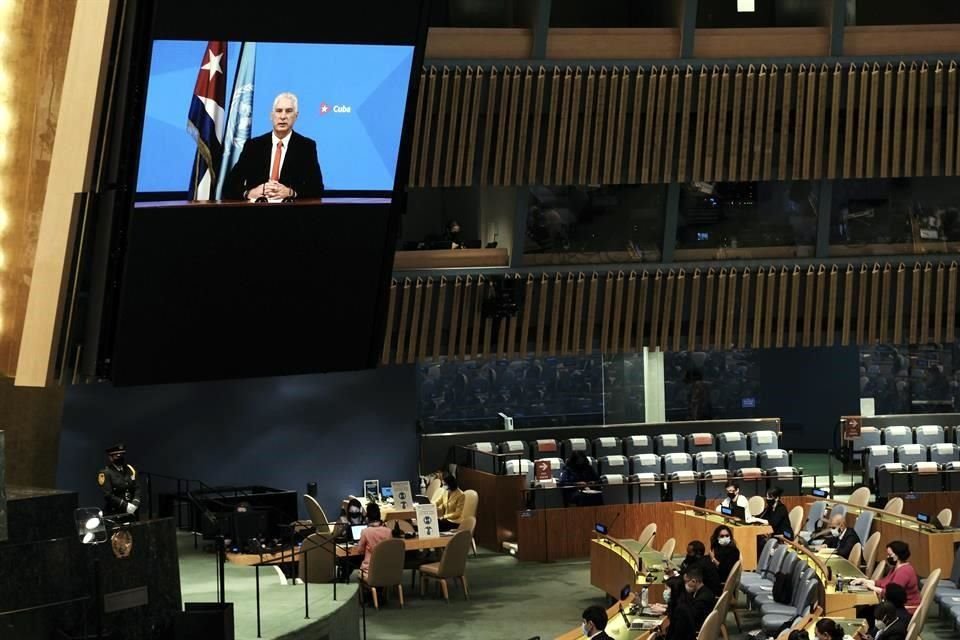 El video del Presidente de Cuba, Miguel Díaz-Canel, es reproducido en la Asamblea General de la ONU.