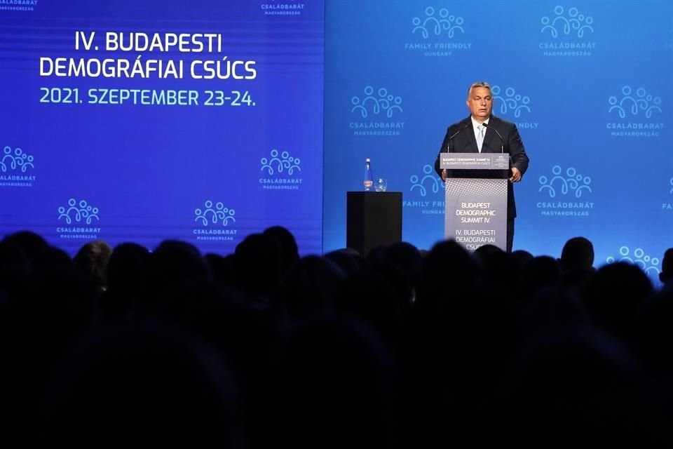El Primer Ministro de Hungría, Viktor Orban, durante un discurso este jueves en la Cumbre Demográfica de Budapest, donde los dirigentes centroeuropeos emitieron su declaración conjunta.