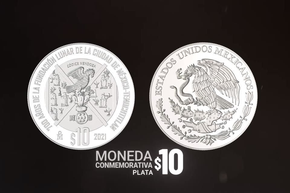 Moneda de plata que conmemora los'700 años de la fundación lunar de la ciudad de México-Tenochtitlan'.