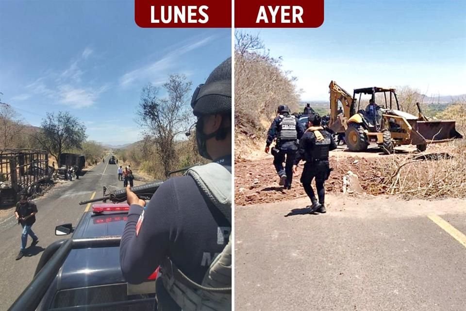 Luego que Policía de Michoacán presumió que tenía control, crimen organizado retomó en menos de 24 horas bloqueos en Apatzingán-Aguililla.