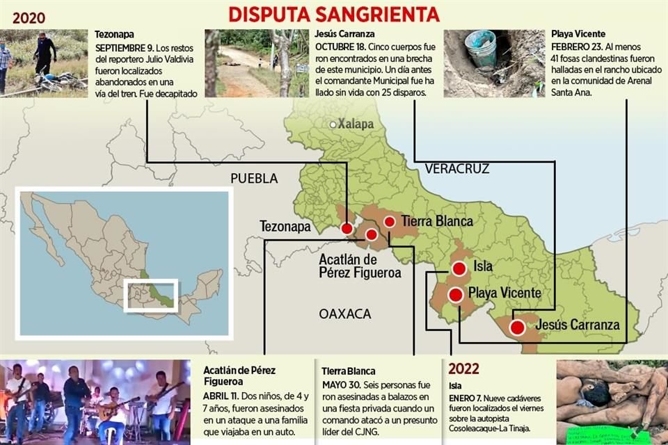 La pelea entre crteles por la Cuenca del Papaloapan ha dejado una serie de hechos violentos en los ltimos dos aos en distintos municipios de los lmites de Veracruz y Oaxaca.