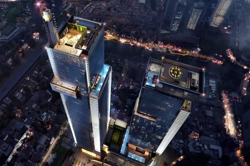 Las coronas de las torres cuentan con plataformas de observación públicas con restaurantes, un hotel y espacios residenciales.