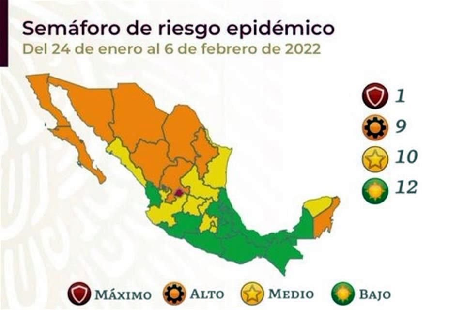 En actualización de semáforo epidémico, Aguascalientes retrocedió a rojo, nueve estados están en naranja, entre ellos NL, y 10 en amarrillo.