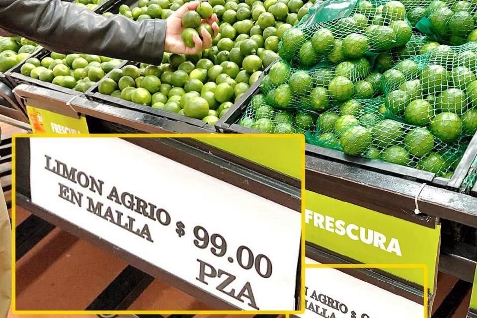 En supermercados el precio del kilogramo de limones ha llegado hasta los 99 pesos.