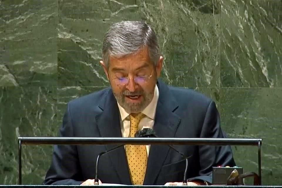 El Embajador mexicano ante Naciones Unidas, Juan Ramón de la Fuente, durante su mensaje de este lunes.