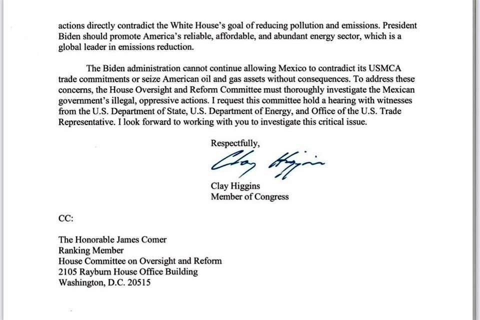 Congresistas estadounidenses pidieron al Presidente Joe Biden abrir una investigación a México por incumplir los compromisos del T-MEC.