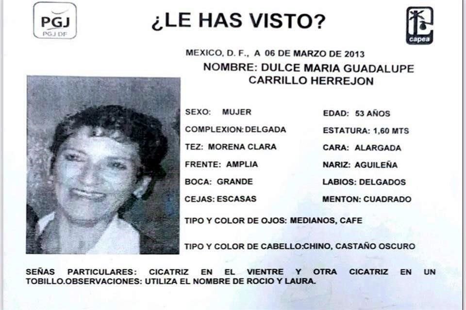 Ficha de búsqueda de Dulce María Guadalupe Carrillo Herrejón.