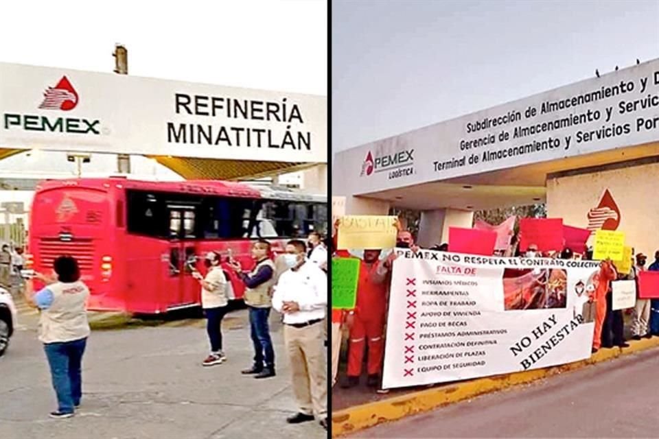 Miembros de sindicato petrolero protestaron por falta de equipo y pago de becas, lo que, acusaron, incumple contrato colectivo de Pemex.