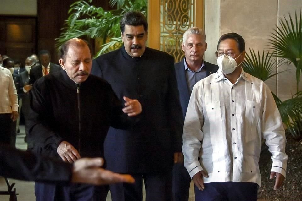 De izquierda a derecha, Daniel Ortega, Presidente de Nicaragua; Nicolás Maduro, de Venezuela; Miguel Díaz-Canel, de Cuba, y Luis Arce, de Bolivia.