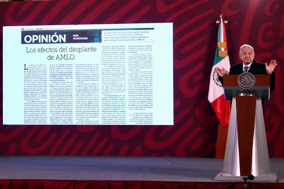 El Presidente López Obrador habló sobre la columna de Bob Menendez durante su conferencia mañanera.