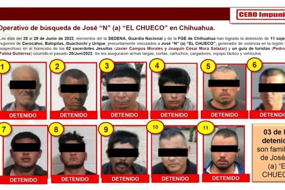 Once personas han sido detenidas en el operativo de búsqueda de 'El Chueco'.