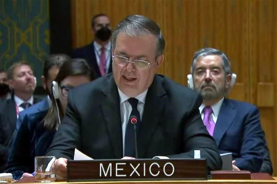 El Canciller Marcelo Ebrard durante su participación en la sesión del Consejo de Seguridad de Naciones Unidas.