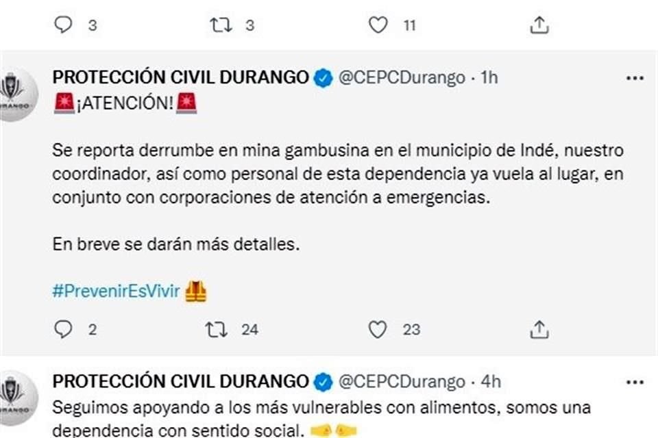 En sus redes sociales, Protección Civil de Durango informó sobre el accidente.