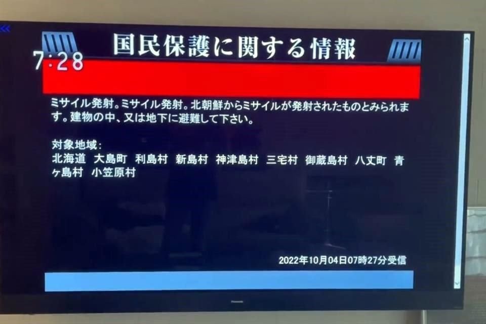 Mensaje de televisión en el que se informa del disparo del misil.