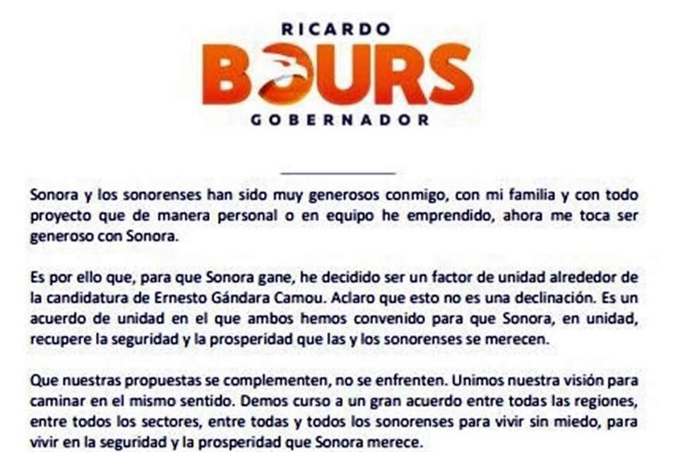 El candidato hizo pública una carta.