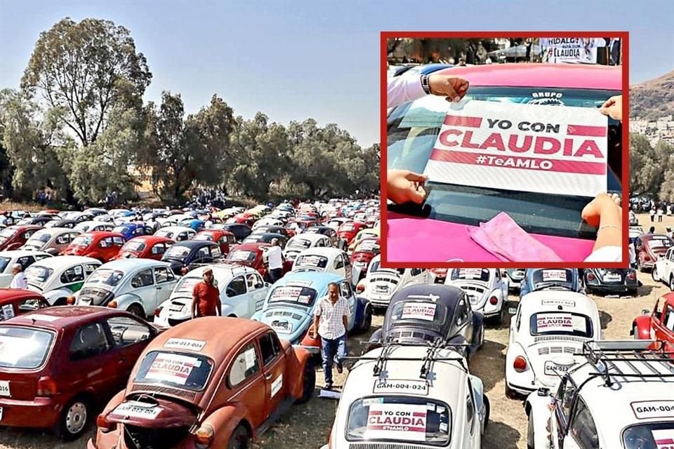 Ms de 3 mil vehculos, en su mayora 'vochos' utilizados como taxis en bases ilegales, promovern la imagen de Claudia Sheinbaum en la GAM.