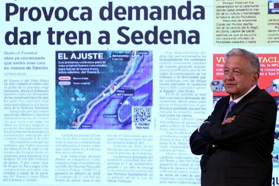 AMLO informó que busca un acuerdo con Grupo México, que demandó al Gobierno por quitarle contratos originales del Tren Maya para dárselos a la Sedena.
