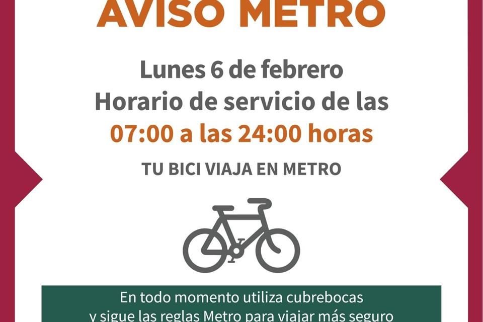 El Metro, Metrobús, RTP, Tren Ligero y Cablebús operarán con horario de día festivo este lunes, 6 de febrero; usuarios podrán acceder al STC con bicicleta.