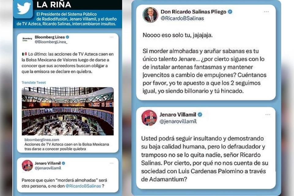 El Presidente del Sistema Público de Radiodifusión, Jenaro Villamil, y el dueño de TV Azteca, Ricardo Salinas, intercambiaron insultos.