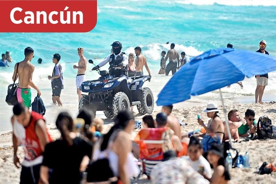 Elementos de seguridad patrullaron playas de Cancún.