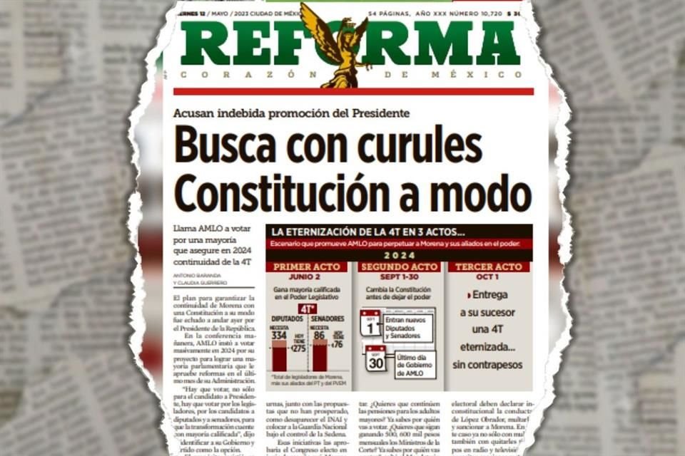 REFORMA publicó que AMLO pidió votar por 4T para tener mayoría en Congreso para que pueda realizar reformas constitucionales.