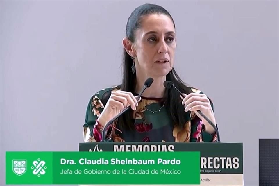 En el Faro Cosmos, Claudia Sheinbaum, Jefa de Gobierno, lamentó la matanza de estudiantes el 10 de junio de 1971.