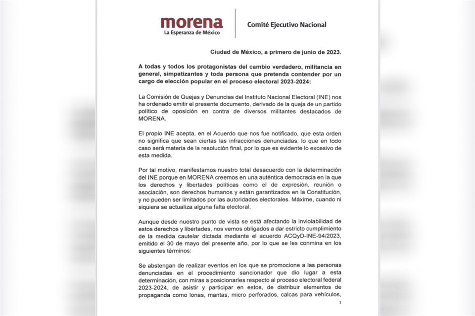 La dirigencia de Morena pidió a gobernadores, militantes y simpatizantes abstenerse de actos en apoyo a aspirantes presidenciales.