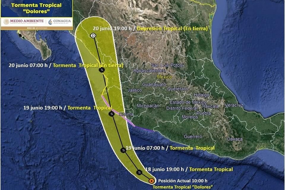 La tormenta genera lluvias puntuales extraordinarias en Guerrero, puntuales torrenciales en Michoacán y Oaxaca, y puntuales intensas en Jalisco, Colima y Chiapas.