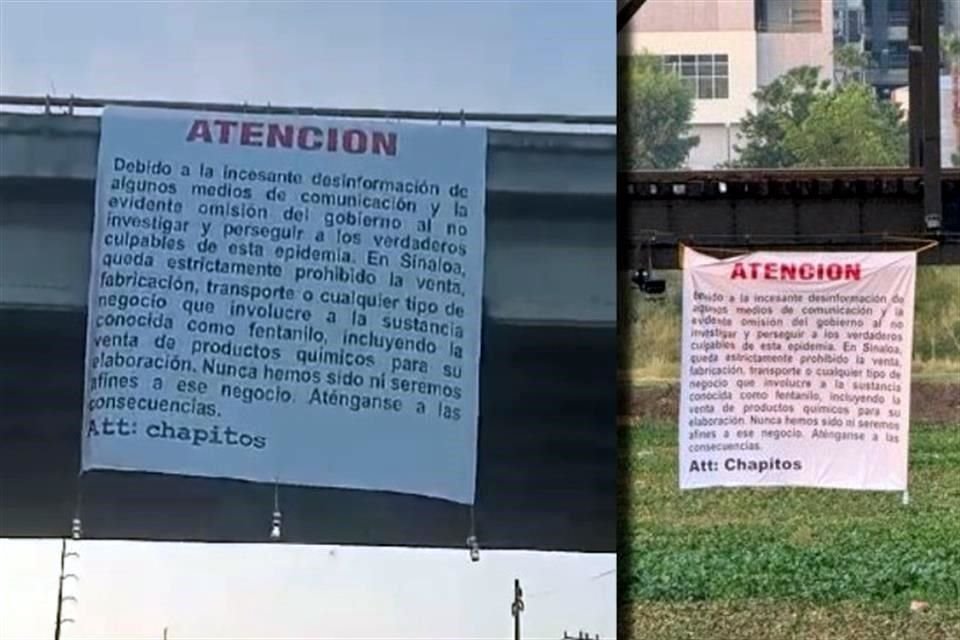 Las mantas presuntamente escritas por 'Los Chapitos' fueron encontradas en varios puntos de Sinaloa este lunes.