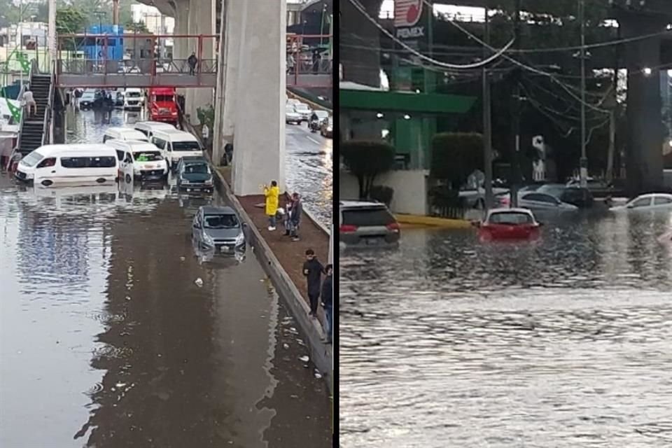 Lluvia de esta tarde provocó nuevas inundaciones en vías de Naucalpan, como Periférico Norte, por lo que se registra caos vial en la zona.