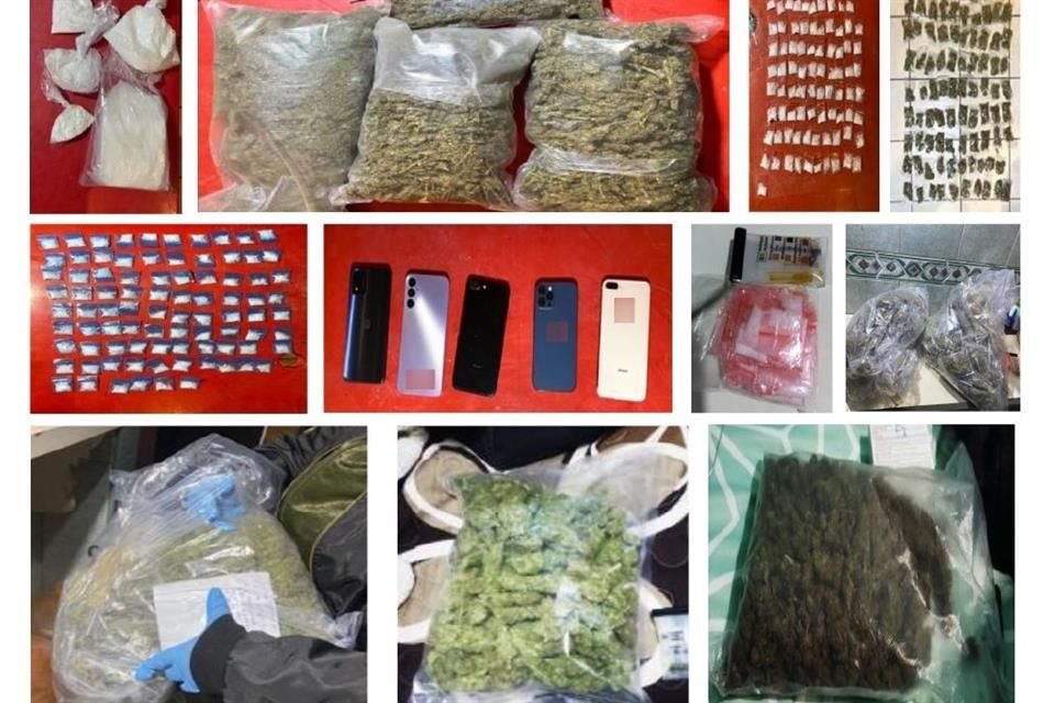 Se aseguraron ocho kilogramos de aparente mariguana, 300 dosis de la misma hierba, alrededor de 700 gramos de una sustancia similar a la cocaína y 251 envoltorios de la misma droga en polvo.