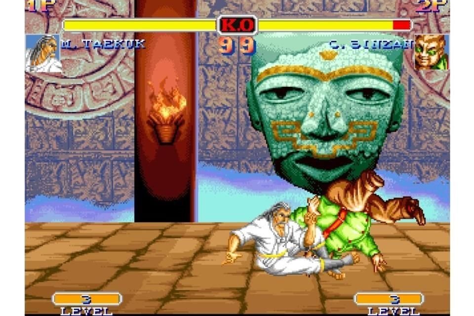 Tao Taido, videojuego de 1993, con referencias a la Máscara de Malinaltepec, según observa el restaurador Benito Velázquez.