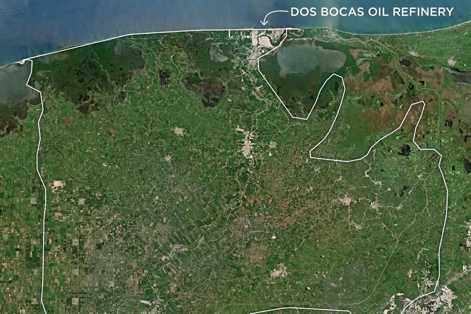 Los campos de petróleo y gas en Tabasco donde Pemex perforó, prometiendo dejar intacta el área donde ahora se está construyendo la refinería de Dos Bocas.