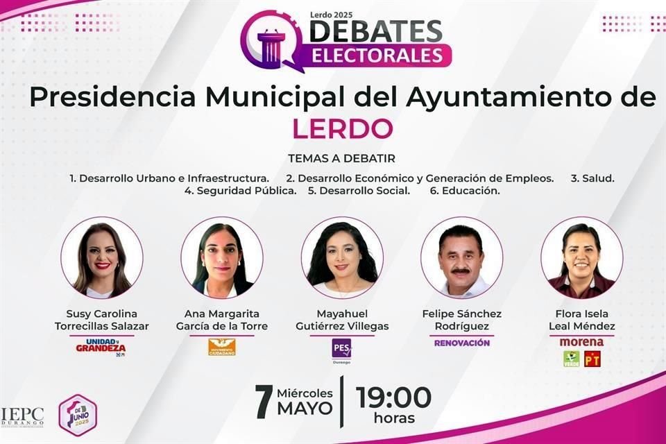 Este miércoles se registrará el primer debate entre los candidatos al Ayuntamiento de Lerdo.