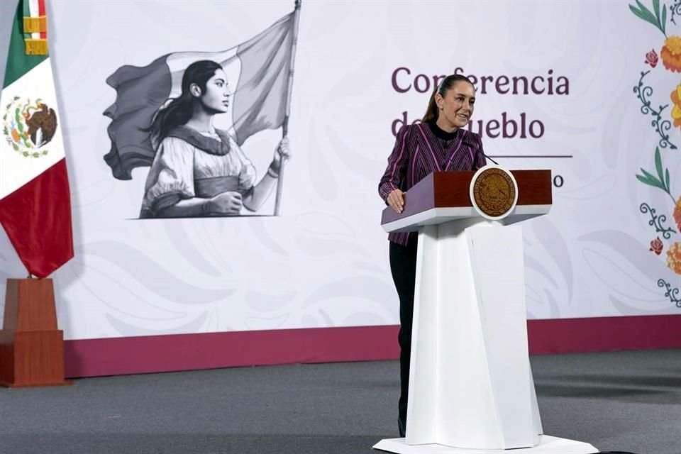 La Mandataria en su conferencia de prensa de esta mañana en Palacio Nacional.